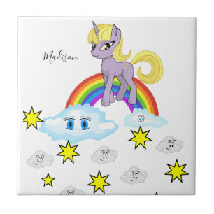 Keramische Tegel Paarse Pony Regenboog Gelukkige W Tegeltje