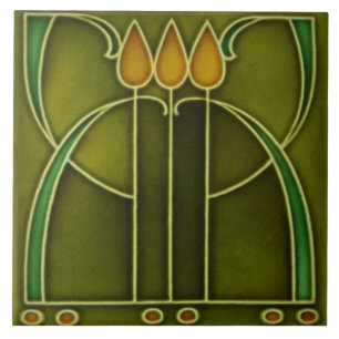 Keramische tegel - rand drie tulpen art nouveau tegeltje