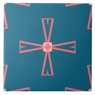 Keramische Tegel - Roze op blauw, vervormd patroon Tegeltje