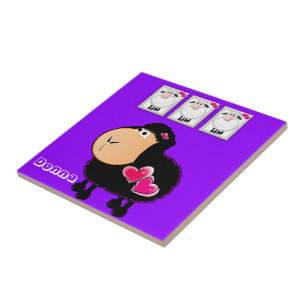 Keramische Tegel Schapen, Roze Harten, Paars Tegeltje