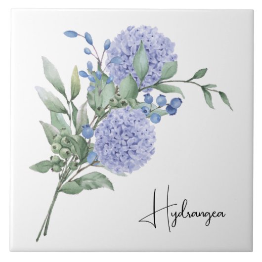 Keramische Tegel/Trivet-Floral Hydrangea Tegeltje (Voorkant)