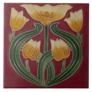 Keramische tegel - Tulpen Art Nouveau-tegel Tegeltje