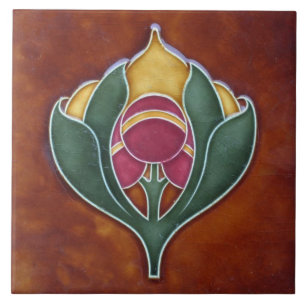 Keramische Tegel - Unieke  Floral Art Nouveau Tegeltje