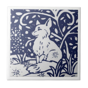 Keramische tegel - Vintage blauw en witte vos Tegeltje