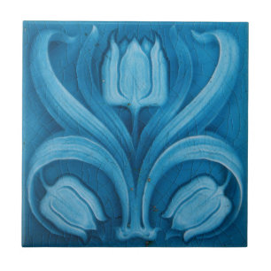 Keramische tegel - Vintage blauwe tulpen Art Nouve Tegeltje