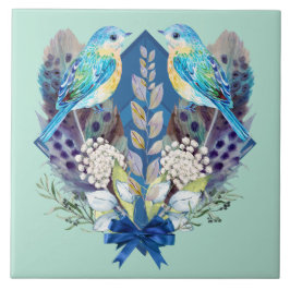 Keramische Tegel - Vogels en veren Tegeltje