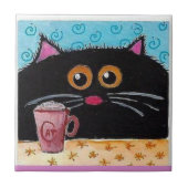 Keramische Tegel Whimsical Cat Coffee Cup Tegeltje (Voorkant)
