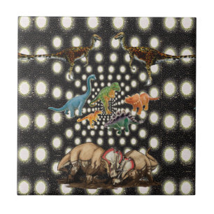 Keramische Tegel Witte en Zwarte Cirkeldinosauruss Tegeltje