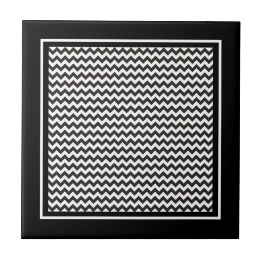 Keramische Tegel, zwart en wit Chevron Pattern Tegeltje (Voorkant)