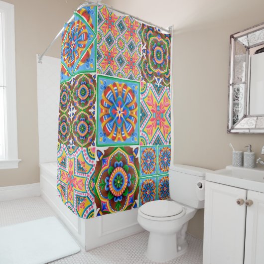 Keramische tegels, majolica, ornamentabstract, ara douchegordijn (In situ)