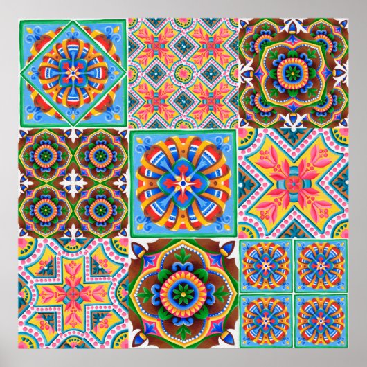 Keramische tegels, majolica, ornamentabstract, ara poster (Voorkant)