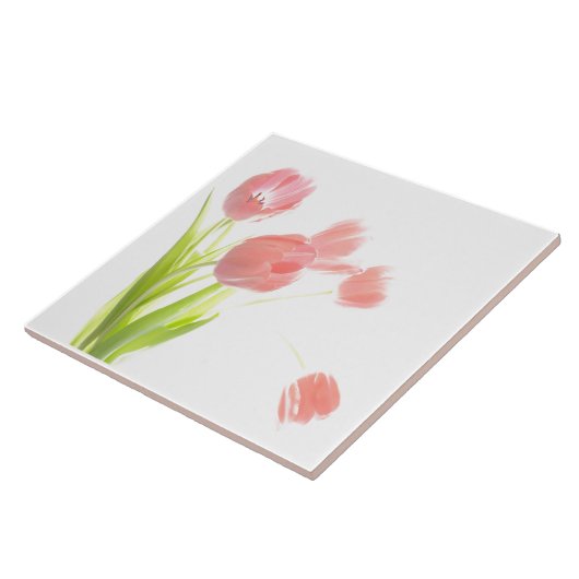 Keramische tegels Roze Tulp flower Retroof trivet  Tegeltje (Zijkant)