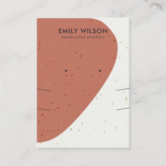 KERAMISCHE TERRACOTTA LANGE KETTING OORBEL DISPLAY VISITEKAARTJE (Voorkant)