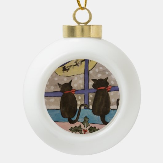 Keramische valkeramische zwarte kat-valkeramische keramische bal ornament (Voorkant)