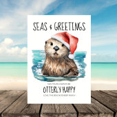 Keren Otter Santa Kust Kerstmis Feestdagenkaart
