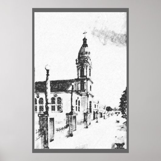 Kerk afbeelding in houtskool poster (Voorkant)