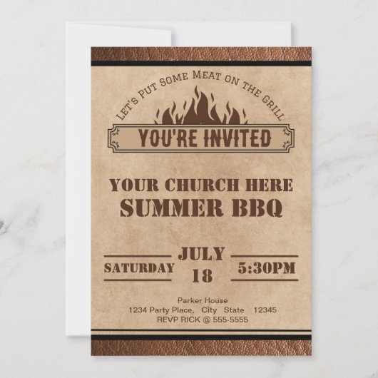 Kerk BBQ Uitnodiging, Zomer Barbecue, Potluck Kaart (Voorkant)