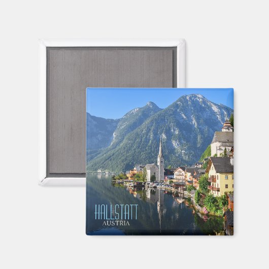 Kerk en dorp van Hallstatt, Oostenrijk met Alpen Magneet (Voorkant / Achterkant)