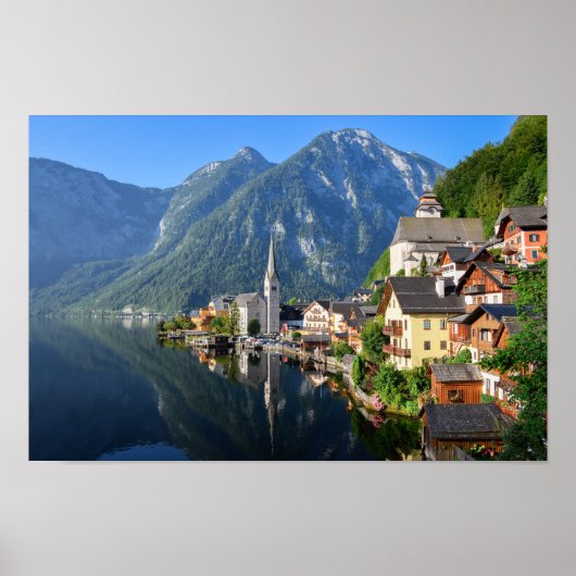 Kerk en dorp van Hallstatt, Oostenrijk met Alpen Poster (Voorkant)