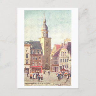 Kerk en markt van vroeger, Dortmund, Duitsland Briefkaart