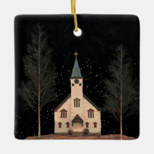 Kerk en Night Sky Keramisch Ornament