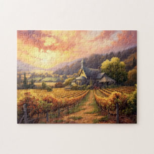 kerk en wijngaard bij zonsondergang legpuzzel