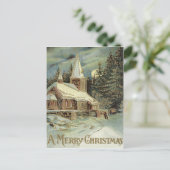 Kerk Evergreen Sterren Winter Sneeuw Briefkaart (Staand voorkant)