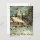 Kerk Evergreen Sterren Winter Sneeuw Briefkaart (Voorkant / Achterkant)