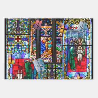 Kerk Glas in lood en kruis Inpakpapier Vel
