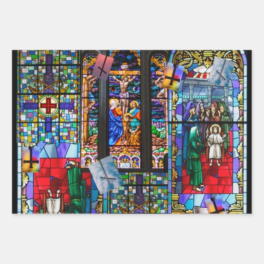 Kerk Glas in lood en kruis Inpakpapier Vel (Voorkant)