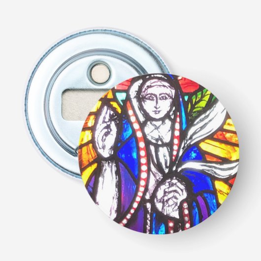 Kerk Glas in lood Window Design op een Button Flesopener (Voorkant)