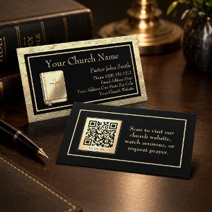 Kerk Goud En Zwarte QR Code Bijbel Visitekaartje