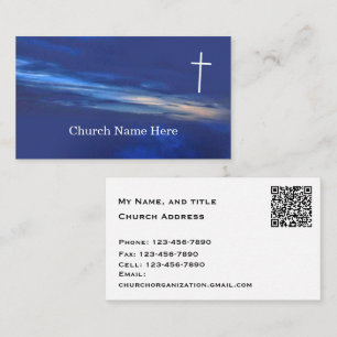 Kerk - Het kruis op een avondlucht met QR-code Visitekaartje