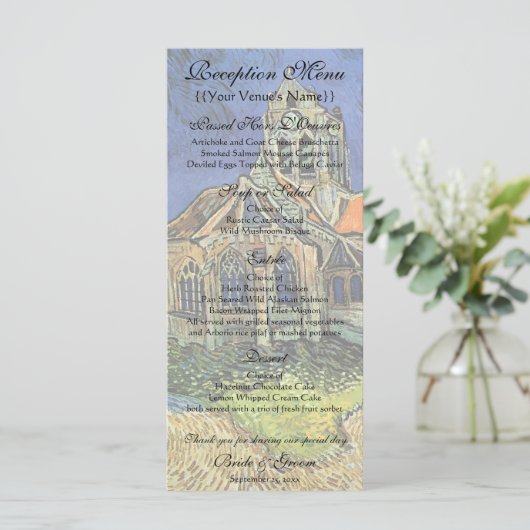 Kerk in Auvers door Vincent van Gogh Bruiloft Menu (Staand voorkant)