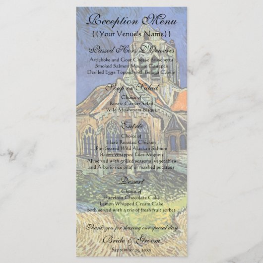 Kerk in Auvers door Vincent van Gogh Bruiloft Menu (Voorkant)