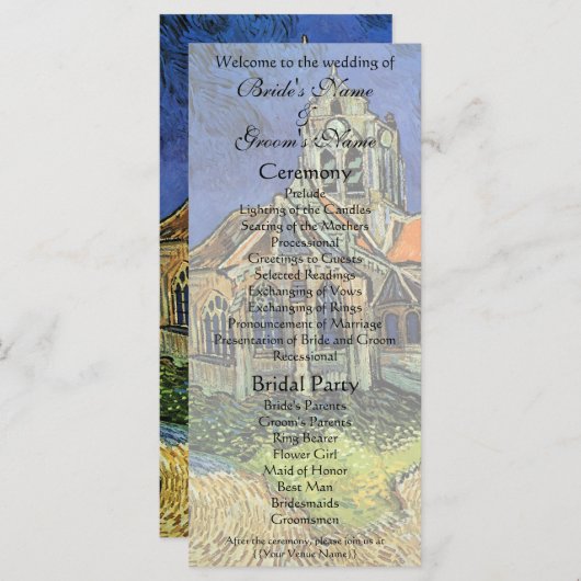 Kerk in Auvers door Vincent van Gogh Bruiloft Programma (Voorkant / Achterkant)