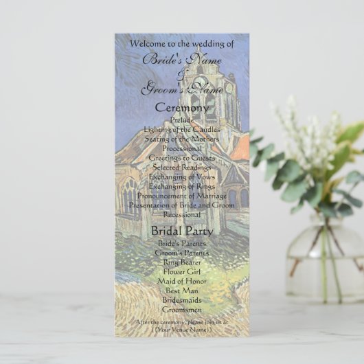 Kerk in Auvers door Vincent van Gogh Bruiloft Programma (Staand voorkant)