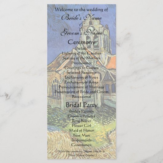 Kerk in Auvers door Vincent van Gogh Bruiloft Programma (Voorkant)