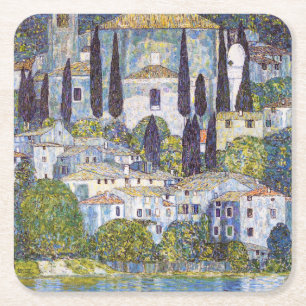 Kerk in Cassone, Gustav Klimt Vierkante Kartonnen Onderzetter