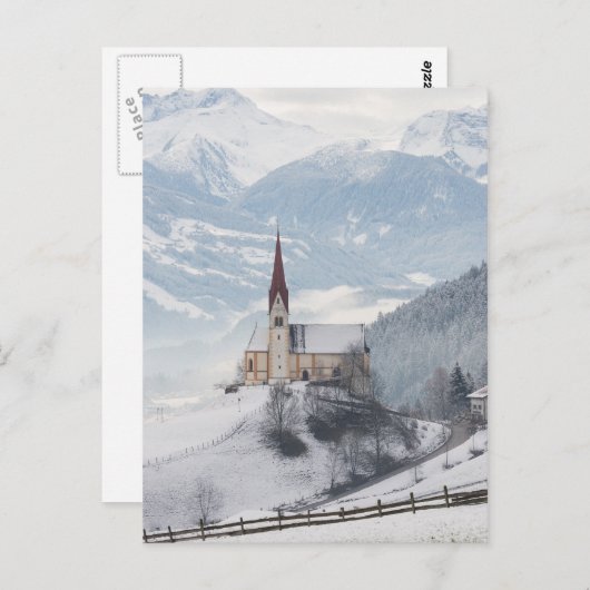 Kerk in een alpenwinterlandschap briefkaart (Voorkant / Achterkant)
