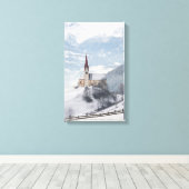 Kerk in een alpenwinterlandschap canvas afdruk (Insitu (Houten vloer))