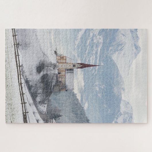 Kerk in een alpenwinterlandschap legpuzzel (Horizontaal)