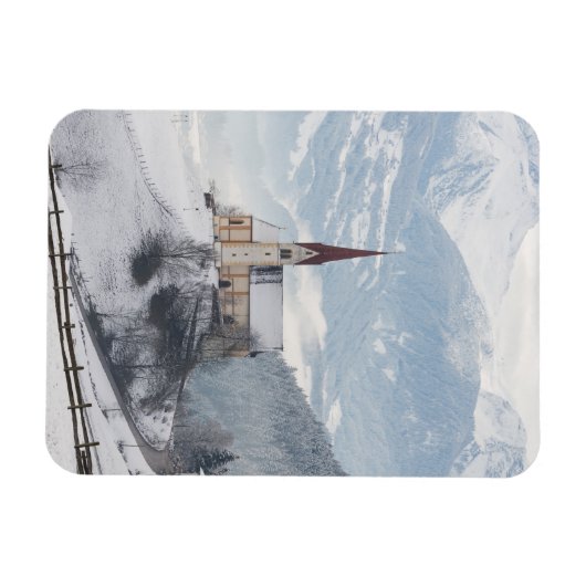 Kerk in een alpenwinterlandschap magneet (Horizontaal)