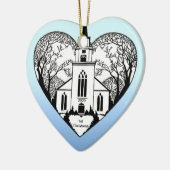 Kerk in een hart -  versiering keramisch ornament (Links)