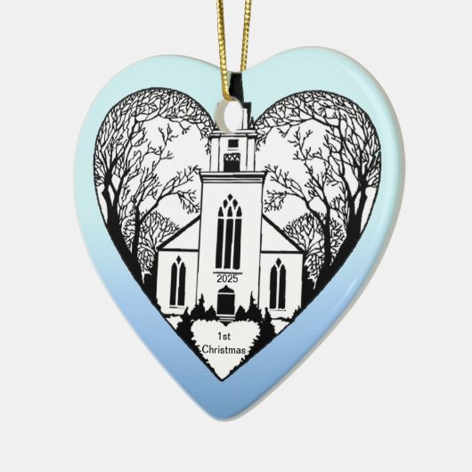 Kerk in een hart -  versiering keramisch ornament (Links)