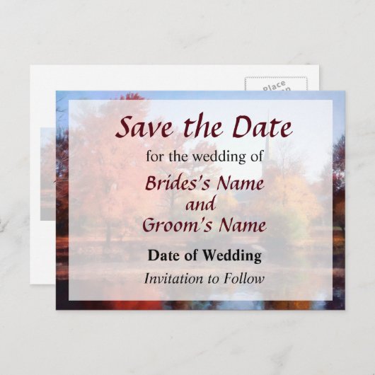 Kerk in het najaar Save the Date Aankondigingskaart (Voorkant / Achterkant)