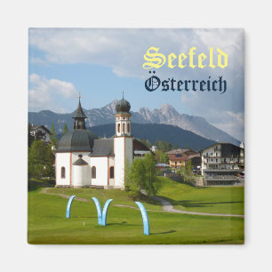 Kerk in Seefeld, Oostenrijk tekstmagneet Magneet