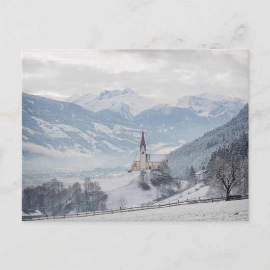 Kerk in Zillertal in het winterse briefkaart (Voorkant)