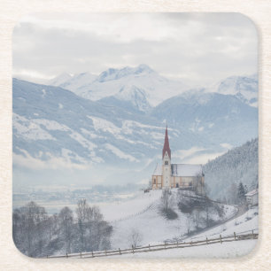 Kerk in Zillertal in het winterse onderzetter
