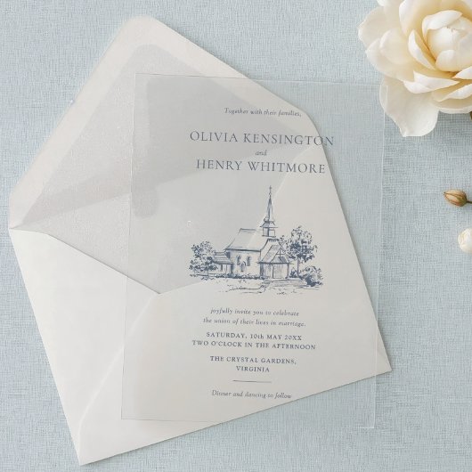 Kerk locatie schets minimalistische bruiloft uitno kaart